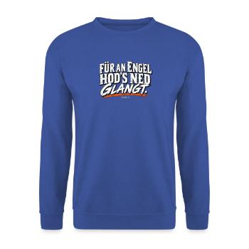Engeltext Schwarzweiß mit Orange Schwung - Unisex Pullover - Royalblau - Vorne - Alina (178cm) & Michal (187cm)
