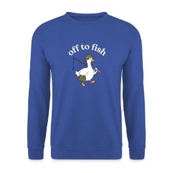 Auf ins Angeln: Ente mit Köderbox - Unisex Pullover - Royalblau - Vorne - Alina (178cm) & Michal (187cm)