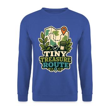 TINY TREASURE ROUTE - Unisex Pullover - Royalblau - Vorne - Alina (178cm) & Michal (187cm)