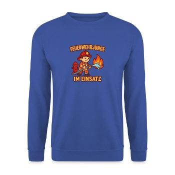 Feuerwehrjunge im Einsatz - Unisex Pullover - Royalblau - Vorne - Alina (178cm) & Michal (187cm)
