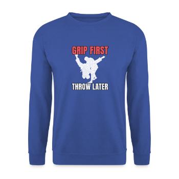Judo Training - Grip First Throw Later - Kampfspor - Unisex Pullover - Royalblau - Vorne - Alina (178cm) & Michal (187cm)