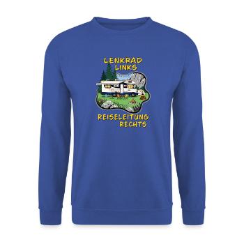 CAMPING LENKRAD LINKS REISELEITUNG RECHTS - Unisex Pullover - Royalblau - Vorne - Alina (178cm) & Michal (187cm)