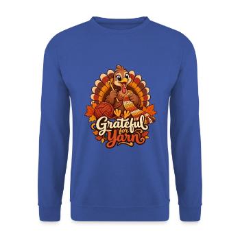 Dankbar für das Garnhäkel-Thanksgiving-Hemd - Unisex Pullover - Royalblau - Vorne - Alina (178cm) & Michal (187cm)