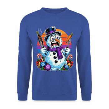 Christmas Schneemann grillt Karotten und schmilzt - Unisex Pullover - Royalblau - Vorne - Alina (178cm) & Michal (187cm)