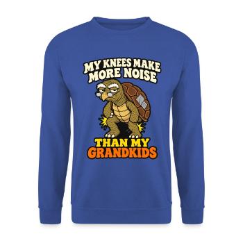Meine Knie machen mehr Lärm als die meiner Enkelkinder Komisch - Unisex Pullover - Royalblau - Vorne - Alina (178cm) & Michal (187cm)