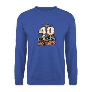40 Jahre – Nicht mehr neu aber unbezahlbar - Unisex Pullover - Royalblau - Vorne - Alina (178cm) & Michal (187cm)