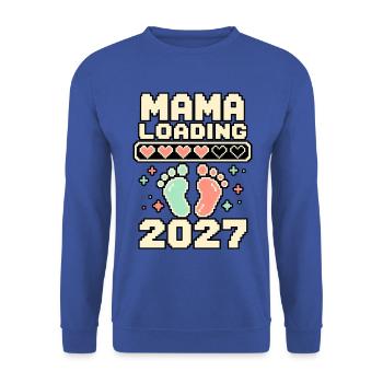 Mama Loading 2027 – Pixelherzen und Babyfüße - Unisex Pullover - Royalblau - Vorne - Alina (178cm) & Michal (187cm)