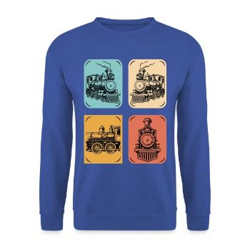 Dampflok Vintage Poster Kollektion - Unisex Pullover - Royalblau - Vorne - Alina (178cm) & Michal (187cm)