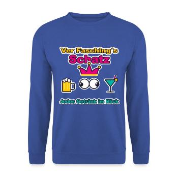 Ver-Fasching´s- Schatz: Auch dein Getränk im Blick - Unisex Pullover - Royalblau - Vorne - Alina (178cm) & Michal (187cm)