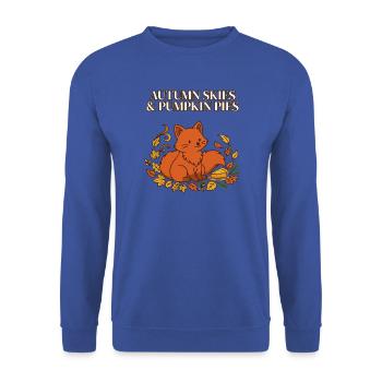 Herbsthimmel und Kürbiskuchen Herbstfuchs - Unisex Pullover - Royalblau - Vorne - Alina (178cm) & Michal (187cm)