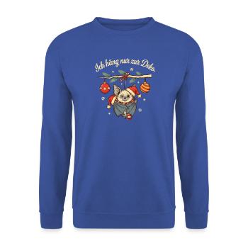 Weihnachten Fledermaus mit Nikolausmütze  - Unisex Pullover - Royalblau - Vorne - Alina (178cm) & Michal (187cm)