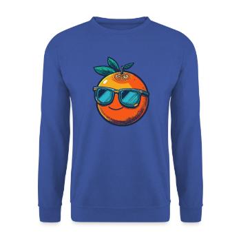 Orange mit blauer Sonnenbrille und Lächeln - Unisex Pullover - Royalblau - Vorne - Alina (178cm) & Michal (187cm)