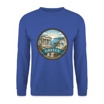 Griechenland Reiseabzeichen Akropolis & Santorini Souvenir - Unisex Pullover - Royalblau - Vorne - Alina (178cm) & Michal (187cm)