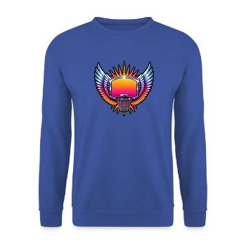 Basketball Korb Flügel Retro 80s Vintage T-Shirt - Unisex Pullover - Royalblau - Vorne - Alina (178cm) & Michal (187cm)
