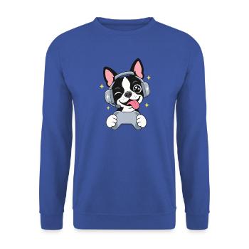 Gaming Boston Terrier mit Headset und Controller - Unisex Pullover - Royalblau - Vorne - Alina (178cm) & Michal (187cm)