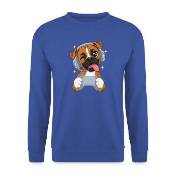 Gaming Boxer mit Headset und Controller - Unisex Pullover - Royalblau - Vorne - Alina (178cm) & Michal (187cm)