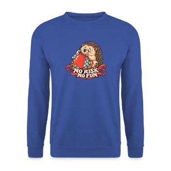 Igel mit Geschenk – No Risk No Fun - Unisex Pullover - Royalblau - Vorne - Alina (178cm) & Michal (187cm)