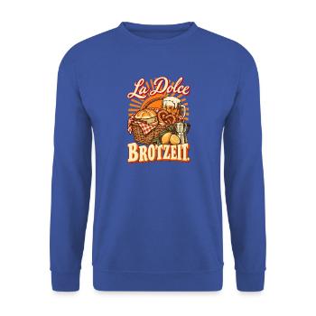 La Dolce Brotzeit Italien trifft Bayern - Unisex Pullover - Royalblau - Vorne - Alina (178cm) & Michal (187cm)