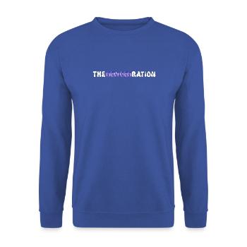 Y2K Schriftzug Grafik The New Generation Cyberpunk - Unisex Pullover - Royalblau - Vorne - Alina (178cm) & Michal (187cm)