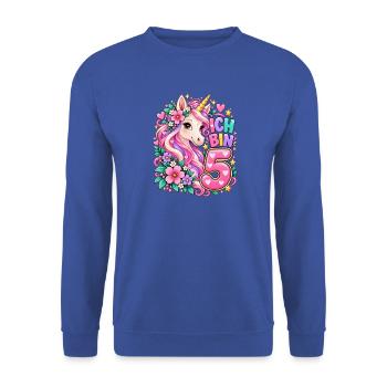 Ich Bin 5 Einhorn 5. Geburtstag Mädchen - Unisex Pullover - Royalblau - Vorne - Alina (178cm) & Michal (187cm)