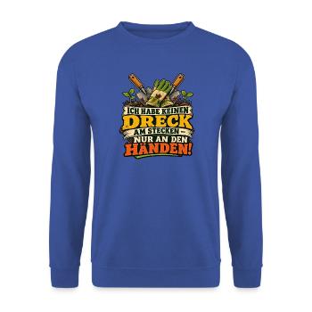 Garten-Spruch: Dreck an den Händen - Unisex Pullover - Royalblau - Vorne - Alina (178cm) & Michal (187cm)