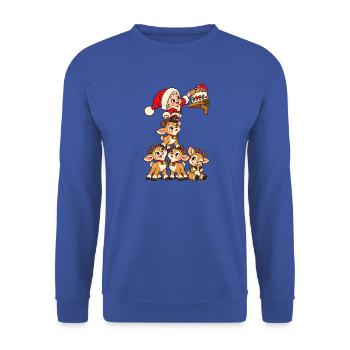 Santa und Rentierfreunde - Unisex Pullover - Royalblau - Vorne - Alina (178cm) & Michal (187cm)
