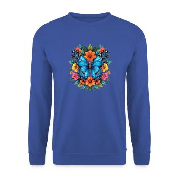Blaues Schmetterling im Blumenring - Unisex Pullover - Royalblau - Vorne - Alina (178cm) & Michal (187cm)