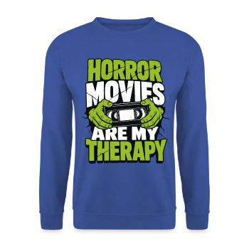 Horrorfilme – Horror Movies Are My Therapy - Unisex Pullover - Royalblau - Vorne - Alina (178cm) & Michal (187cm)