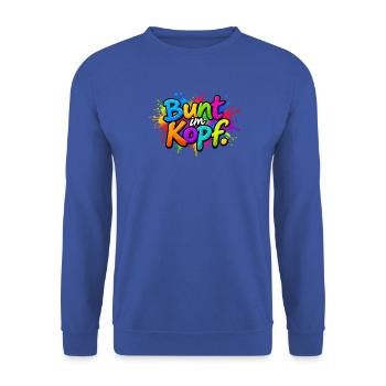 Bunt im Kopf – Farbspritzer - Unisex Pullover - Royalblau - Vorne - Alina (178cm) & Michal (187cm)