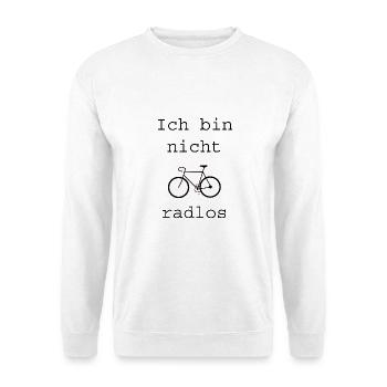 Ich bin nicht radlos | Radfahrer | ratlos - Unisex Pullover - Weiß - Vorne - Alina (178cm) & Michal (187cm)