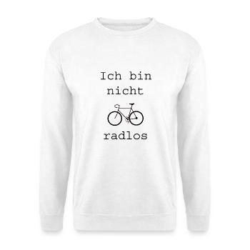 Ich bin nicht radlos | Radfahrer | ratlos - Unisex Pullover - Weiß - Vorne - Alina (178cm) & Michal (187cm)