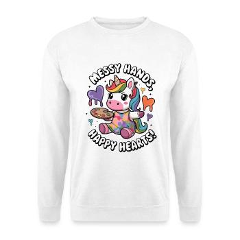 Unordentliche Hände, glückliche Herzen! - Unisex Pullover - Weiß - Vorne - Alina (178cm) & Michal (187cm)