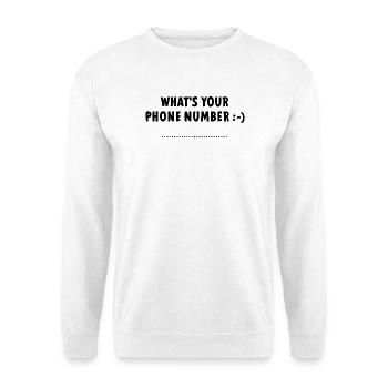 Wie lautet Ihre Telefonnummer oder Ihre Telefonnummer? - Unisex Pullover - Weiß - Vorne - Alina (178cm) & Michal (187cm)