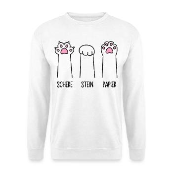 Schere Stein Papier Katze Pfote Spiel Katzenpfoten - Unisex Pullover - Weiß - Vorne - Alina (178cm) & Michal (187cm)