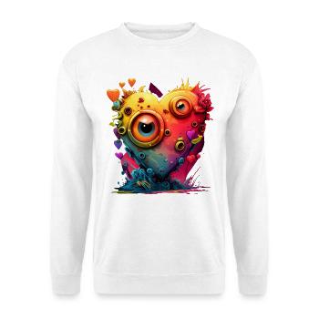 Buntes Herz mit Augen - Unisex Pullover - Weiß - Vorne - Alina (178cm) & Michal (187cm)
