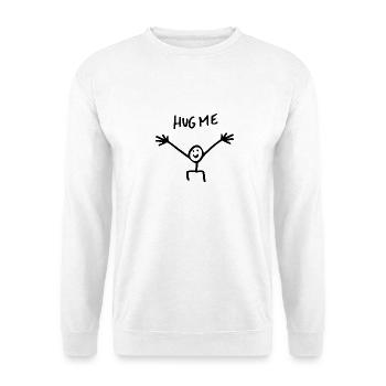 Umarme mich Umarmung Strichmännchen Geschenk - Unisex Pullover - Weiß - Vorne - Alina (178cm) & Michal (187cm)