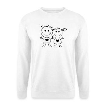Junge und Mädchen - Strichmännchen-Paar - Unisex Pullover - Weiß - Vorne - Alina (178cm) & Michal (187cm)