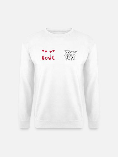 Junge und Mädchen - Strichmännchen-Paar - Unisex Pullover - Weiß