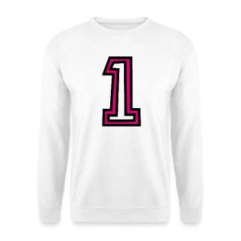 1. 1 JAHR. 1. JAHRESTAG. 1 JAHR GEBURTSTAG - Unisex Pullover - Weiß - Vorne - Alina (178cm) & Michal (187cm)