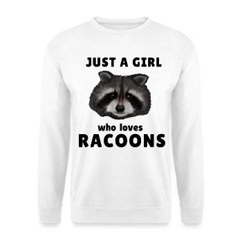 Just a Girl who loves Racoons - Waschbär Mädchen - Unisex Pullover - Weiß - Vorne - Alina (178cm) & Michal (187cm)