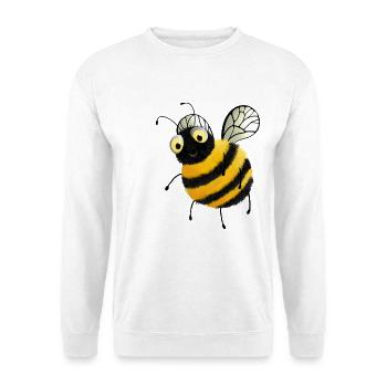 Flauschige Comic Biene mit Kulleraugen - Unisex Pullover - Weiß - Vorne - Alina (178cm) & Michal (187cm)