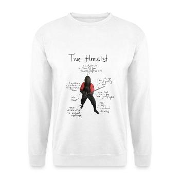 Ein echter Schwertkämpfer. HEMA. Schwertkampf. - Unisex Pullover - Weiß - Vorne - Alina (178cm) & Michal (187cm)