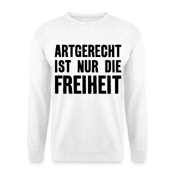 ARTGERECHT IST NUR DIE FREIHEIT VEGAN VEGANER - Unisex Pullover - Weiß - Vorne - Alina (178cm) & Michal (187cm)