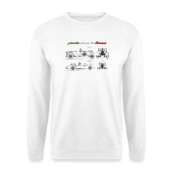 in Italien produzierter Oldtimer - Unisex Pullover - Weiß - Vorne - Alina (178cm) & Michal (187cm)