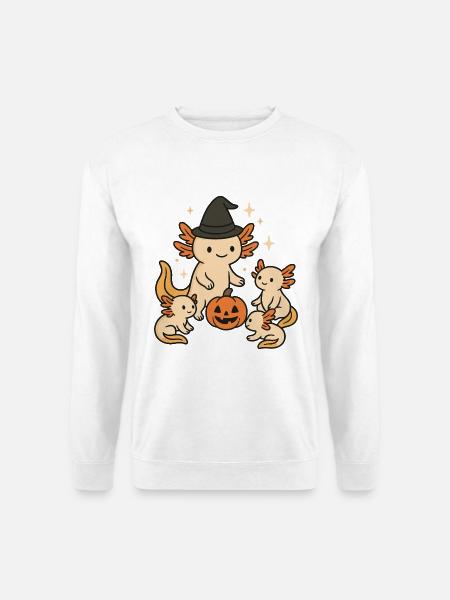 Halloween Axolotl Familie mit Kürbis - Unisex Pullover - Weiß