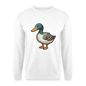 Stockenten-Cartoon-Kawaii-Aquarellillustration - Unisex Pullover - Weiß - Vorne - Alina (178cm) & Michal (187cm)