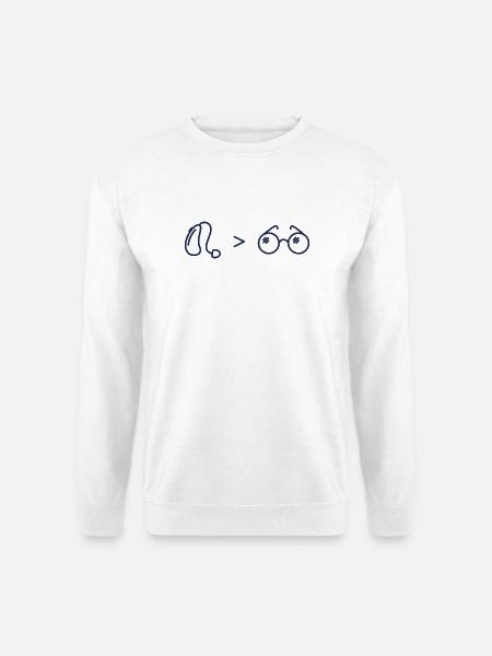 Akustik über Optik, Hörgerät über Brille - Unisex Pullover - Weiß