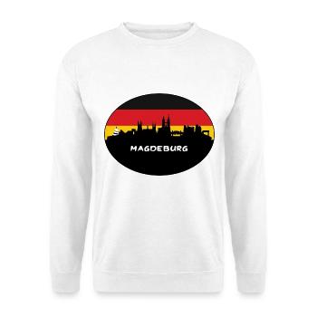 Magdeburg Deutschland Flagge Skyline Silhouette Reisen - Unisex Pullover - Weiß - Vorne - Alina (178cm) & Michal (187cm)