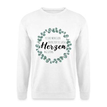 Kleine Menschen brauchen so große Herzen wie Deins - Unisex Pullover - Weiß - Vorne - Alina (178cm) & Michal (187cm)