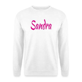 Sandra Script Pink auf Schwarz - Unisex Pullover - Weiß - Vorne - Alina (178cm) & Michal (187cm)